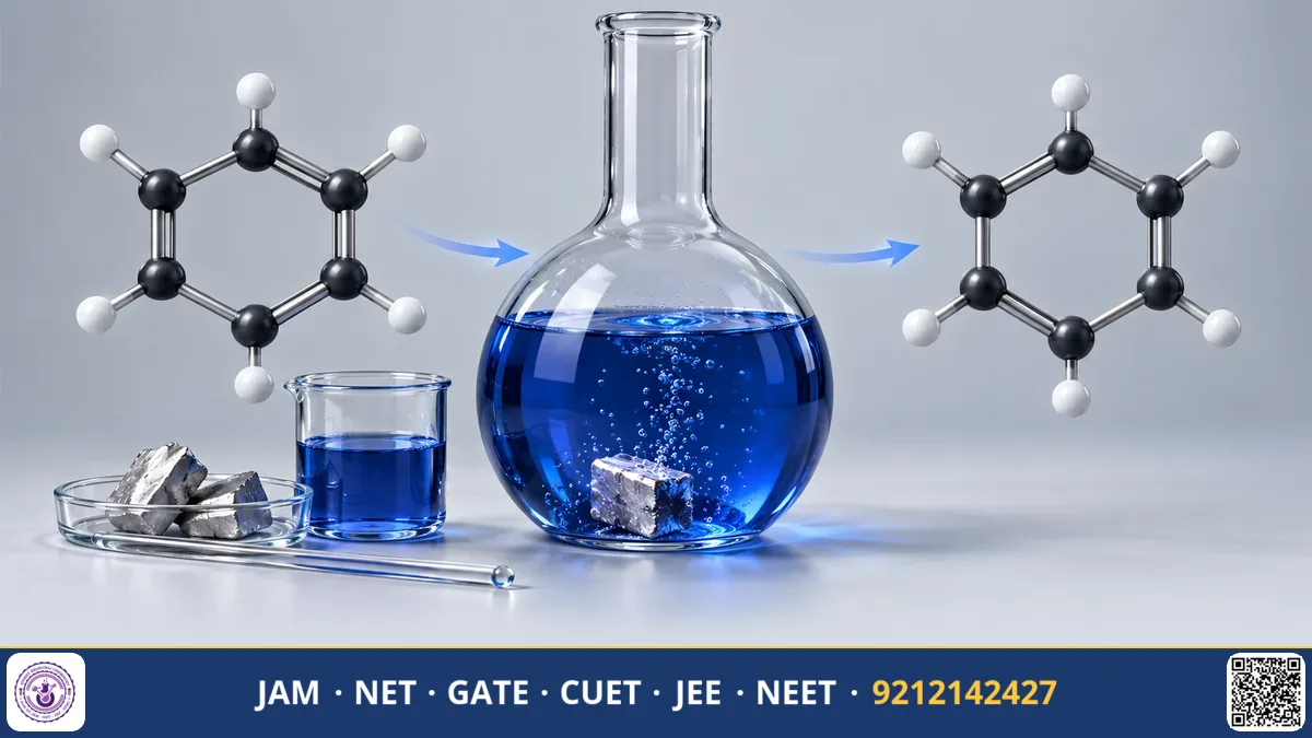 Reaction flask with deep blue sodium in liquid ammonia solution reducing a benzene ring