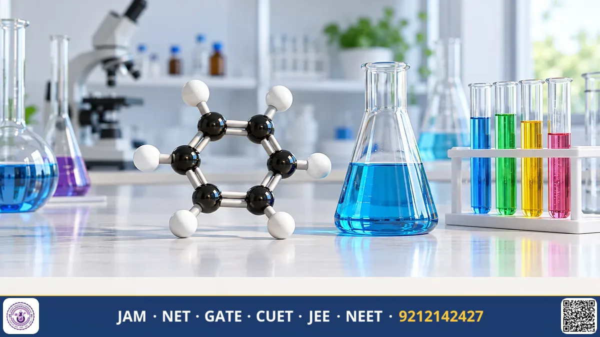 Student solving NEET multiple-choice chemistry paper beside an OMR sheet and molecular models
