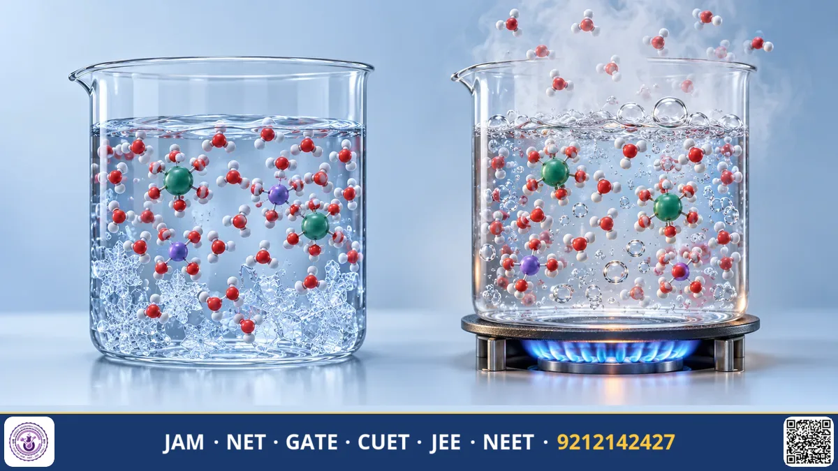 Beaker of solution surrounded by ice bath and thermometer showing temperature depression graph