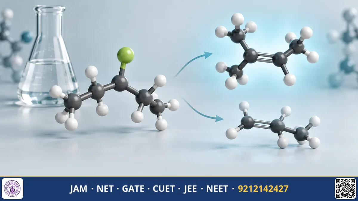 Alkyl halide substrate undergoing E1 and E2 elimination with curved arrows leading to Saytzeff alkene