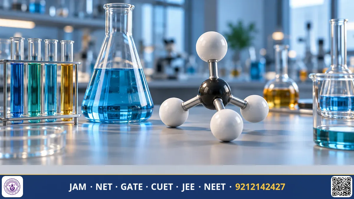 Desk calendar marked with exam dates beside chemistry textbooks, molecular model, and a stopwatch