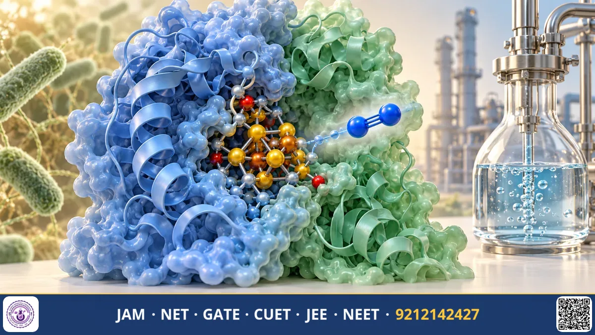 A dinitrogen molecule triple bond breaking over an iron-molybdenum nitrogenase active site catalytic cluster.