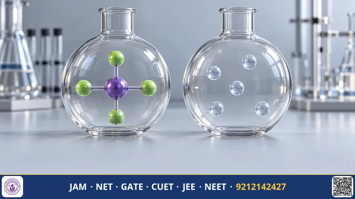 Ball-and-stick models of xenon tetrafluoride and xenon hexafluoride next to helium gas atoms