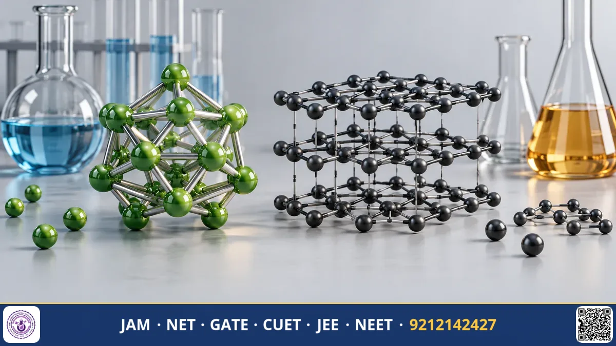 Periodic table section of boron and carbon families beside crystalline diamond and graphite lattices