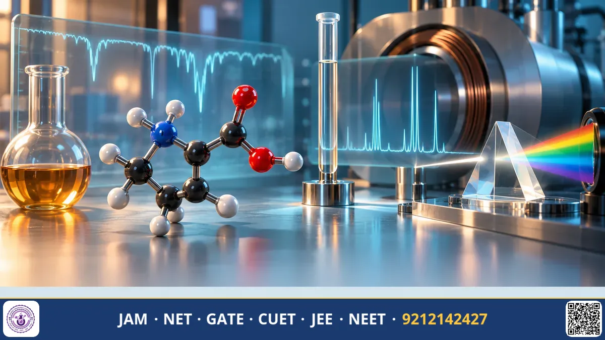 Infrared spectrum, mass spectrum, and NMR chemical shift peaks aligned around a molecular formula