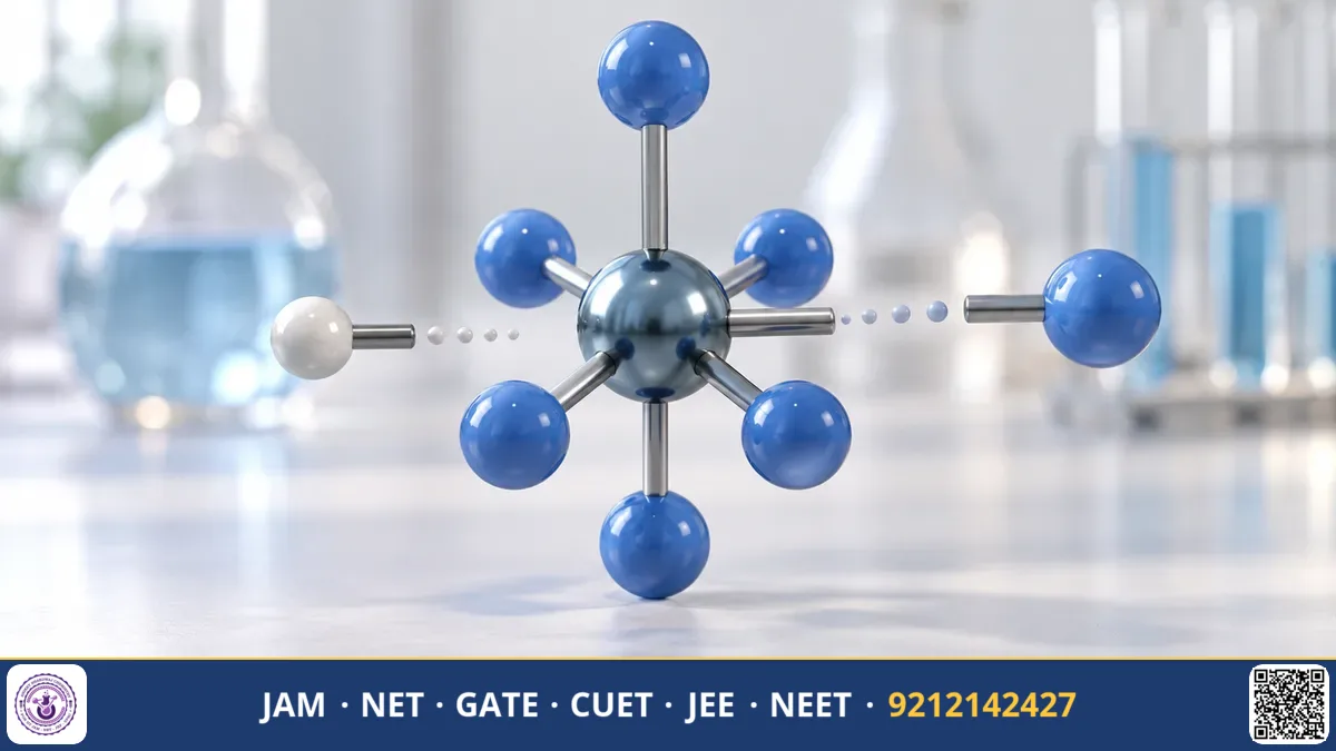 Diagram of an octahedral transition metal complex undergoing dissociative ligand substitution