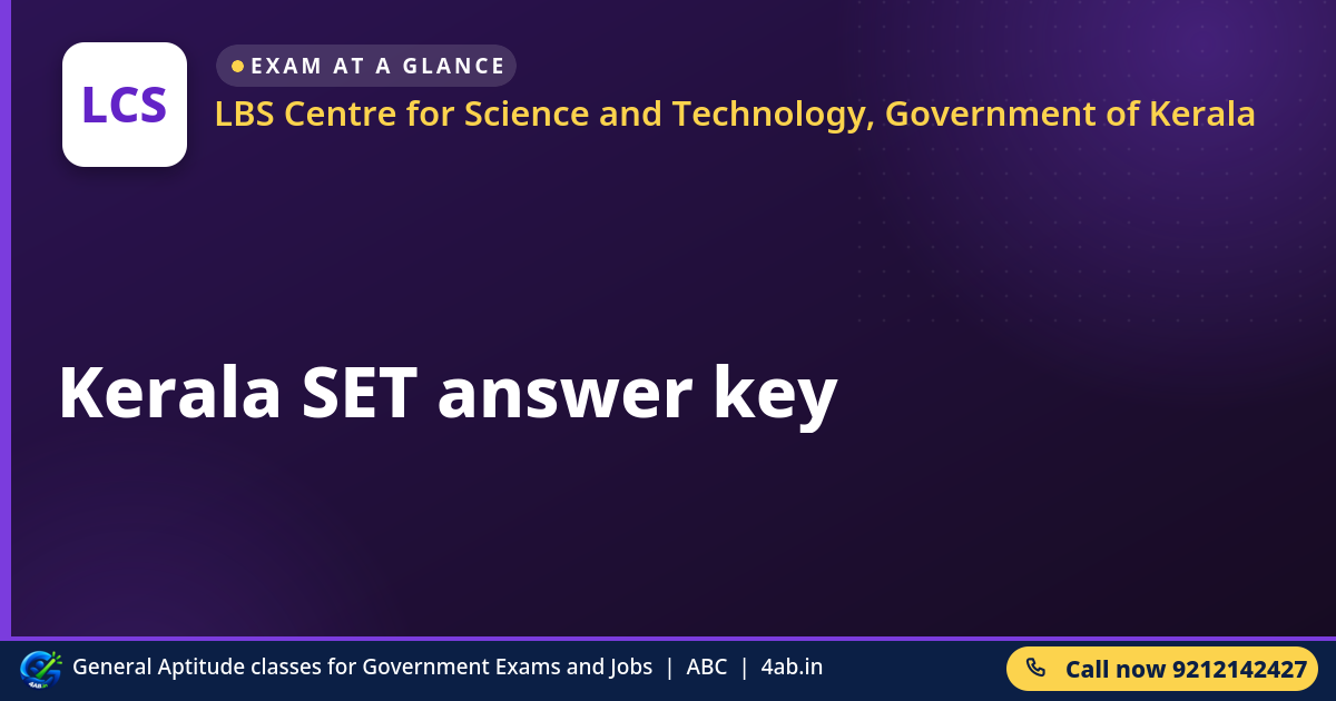 Kerala SET answer key - LBS Centre for Science and Technology, Government of Kerala
