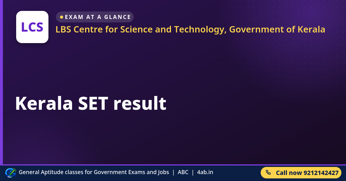 Kerala SET result - LBS Centre for Science and Technology, Government of Kerala