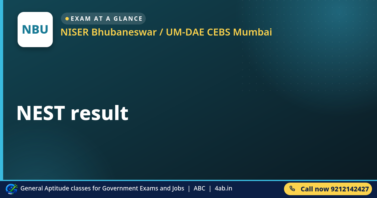 NEST result - NISER Bhubaneswar / UM-DAE CEBS Mumbai