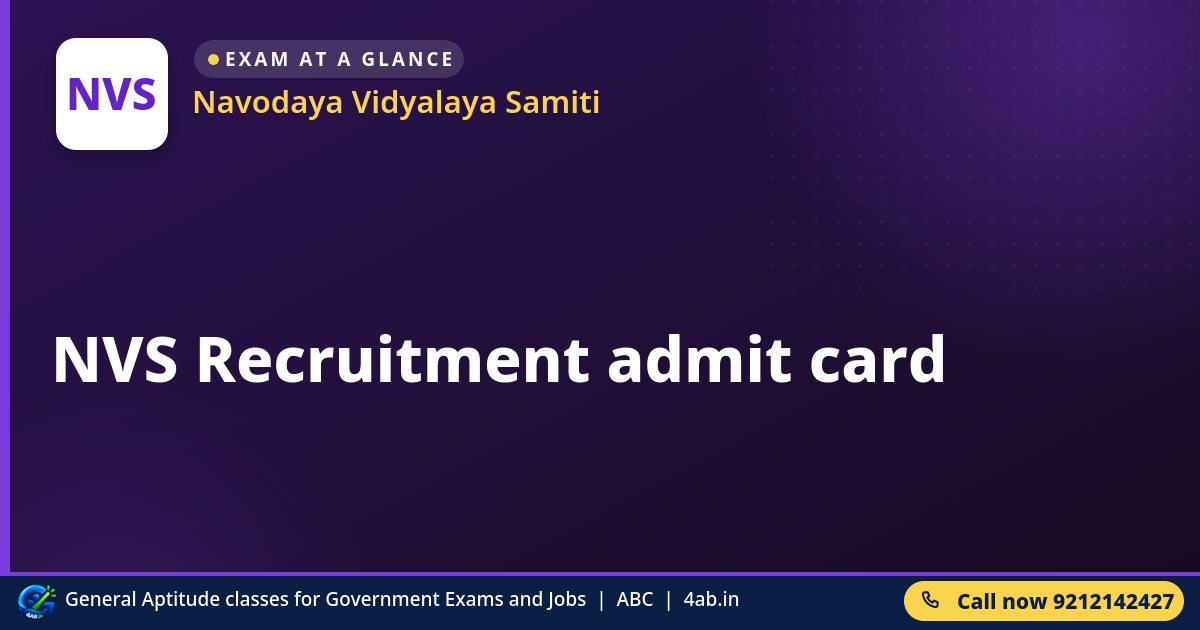 NVS Recruitment admit card - Navodaya Vidyalaya Samiti