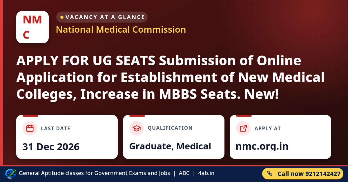 APPLY FOR UG SEATS Submission of Online Application for Establishment of New Medical Colleges, Increase in MBBS Seats. N