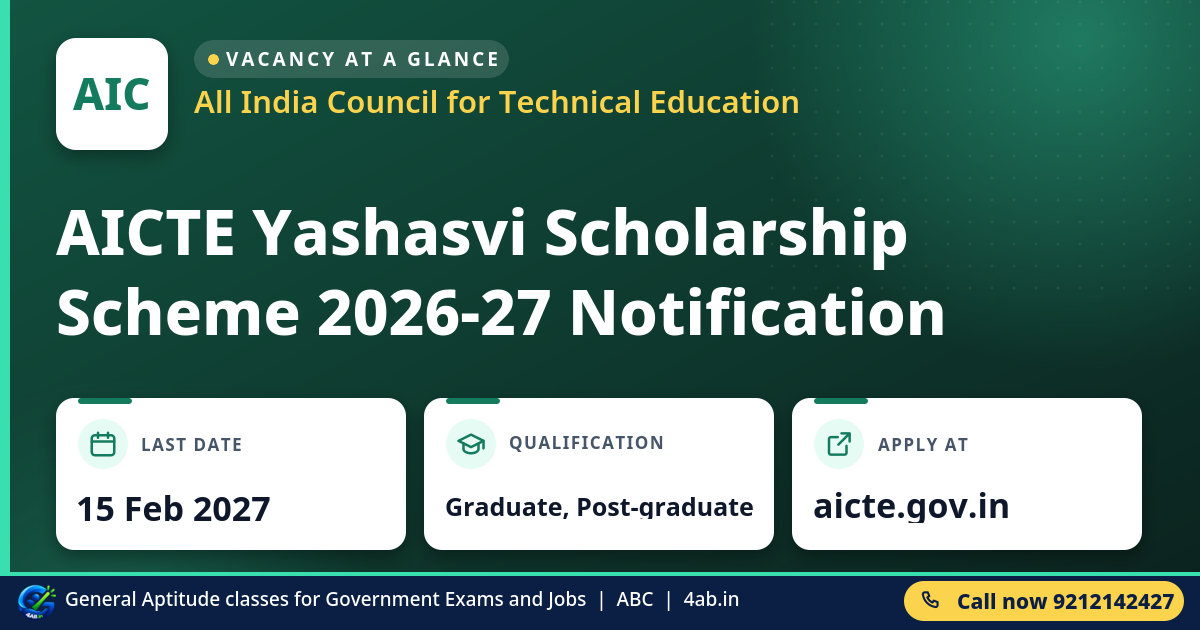 AICTE Yashasvi Scholarship Scheme 2026-27 Notification - All India Council for Technical Education