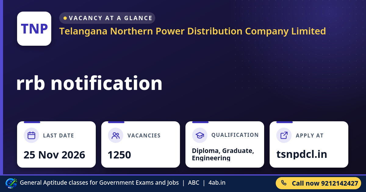 rrb notification - Telangana Northern Power Distribution Company Limited