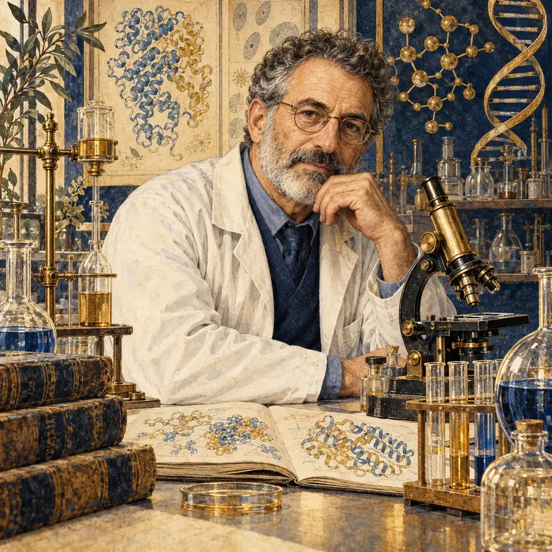 Portrait illustration of Avram Hershko