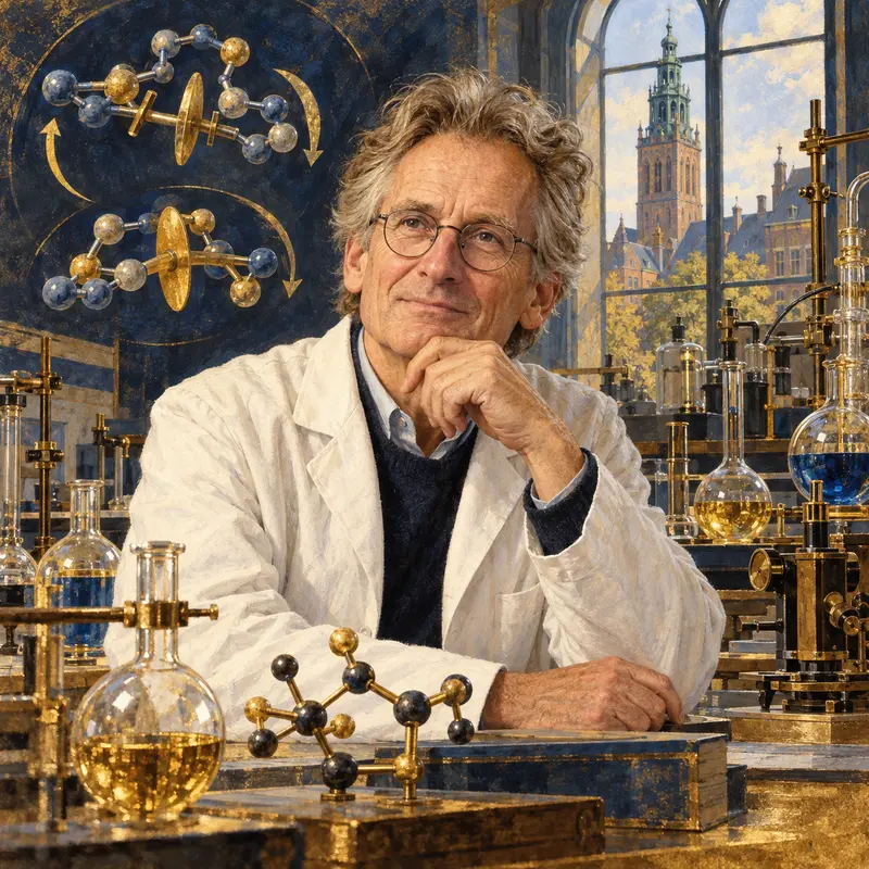 Portrait illustration of Ben Feringa