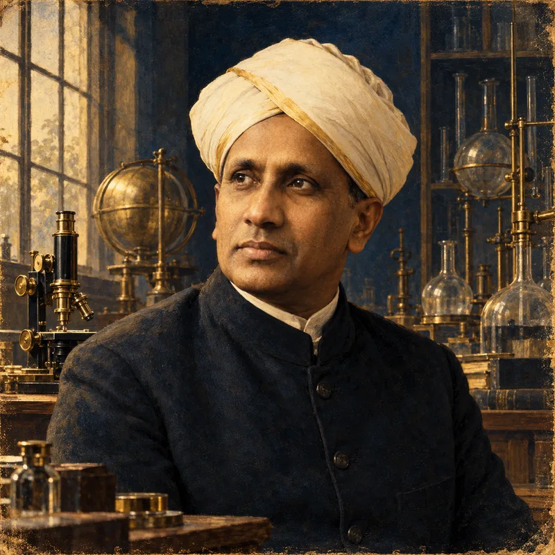 Portrait illustration of C. V. Raman