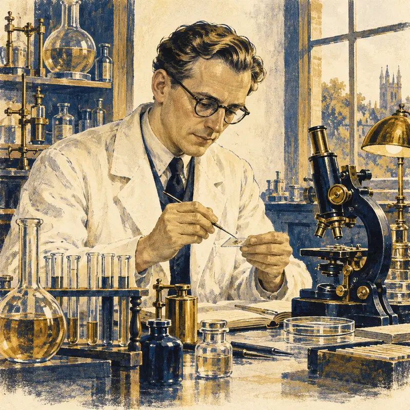 Portrait illustration of Frederick Sanger