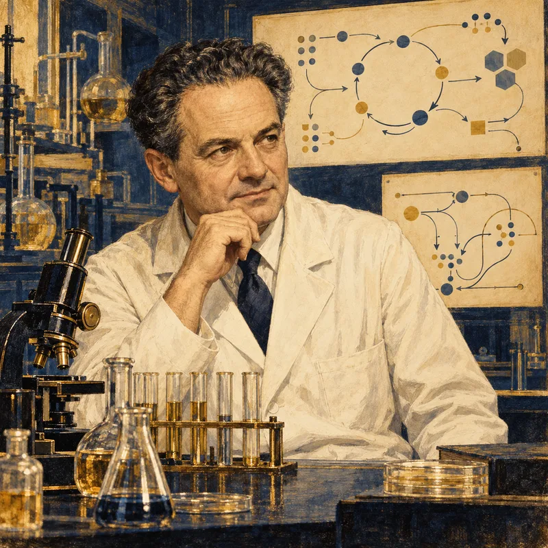 Portrait illustration of Fritz Lipmann