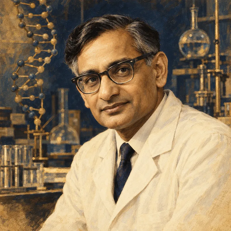 Portrait illustration of Har Gobind Khorana