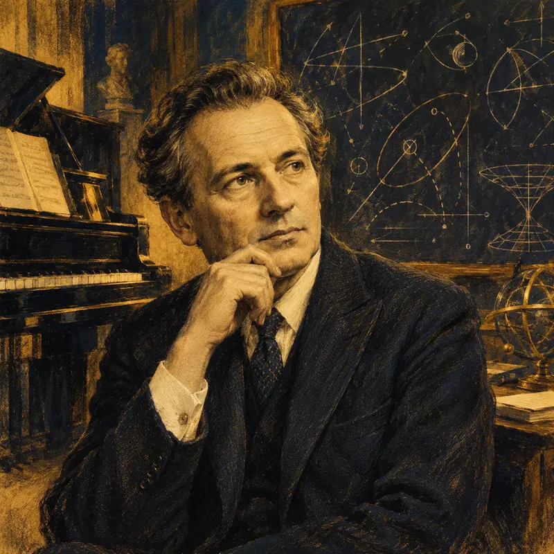 Portrait illustration of Ilya Prigogine