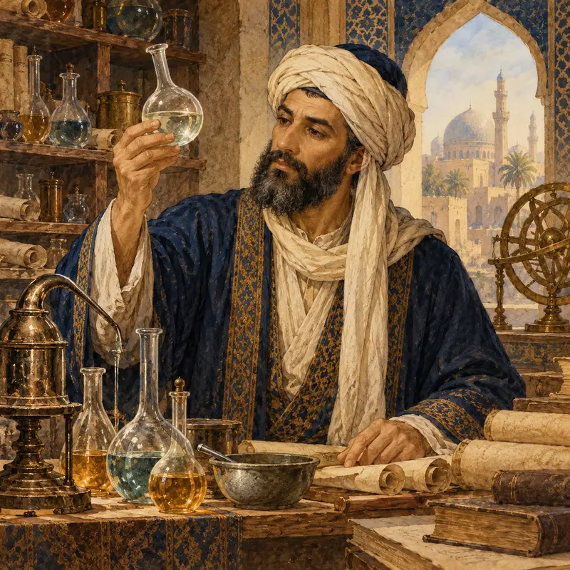 Portrait illustration of Jabir ibn Hayyan