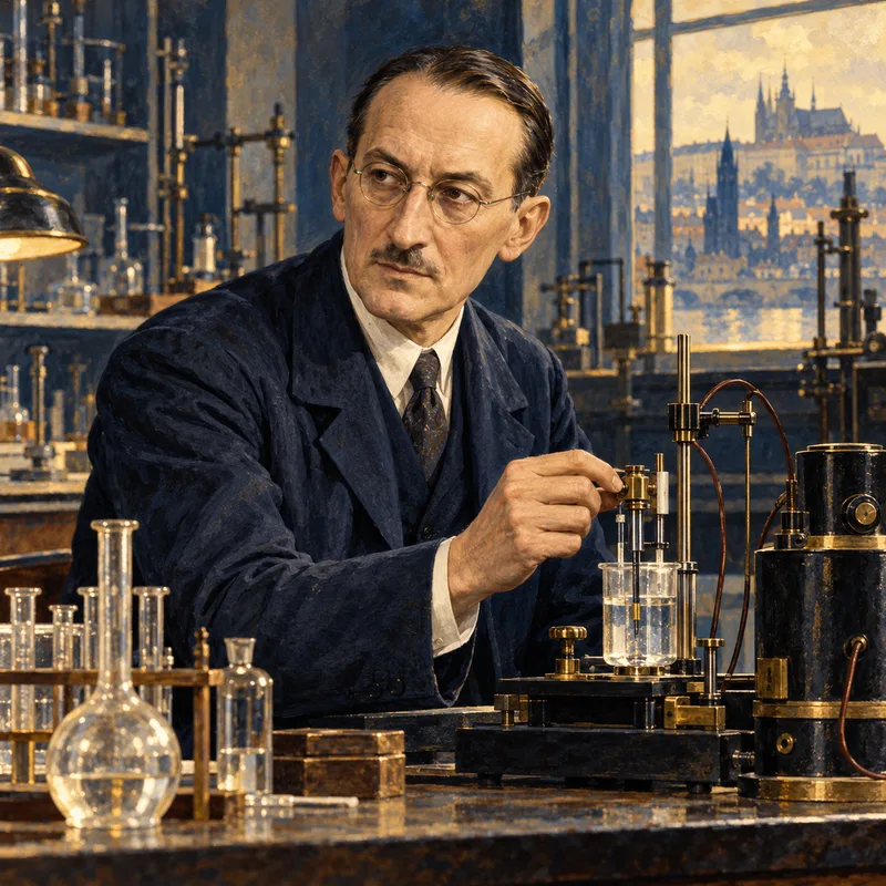 Portrait illustration of Jaroslav Heyrovský