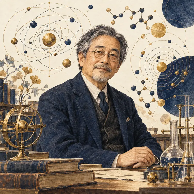 Portrait illustration of Kenichi Fukui