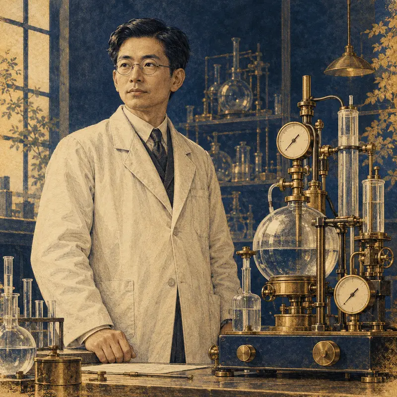 Portrait illustration of Koichi Tanaka