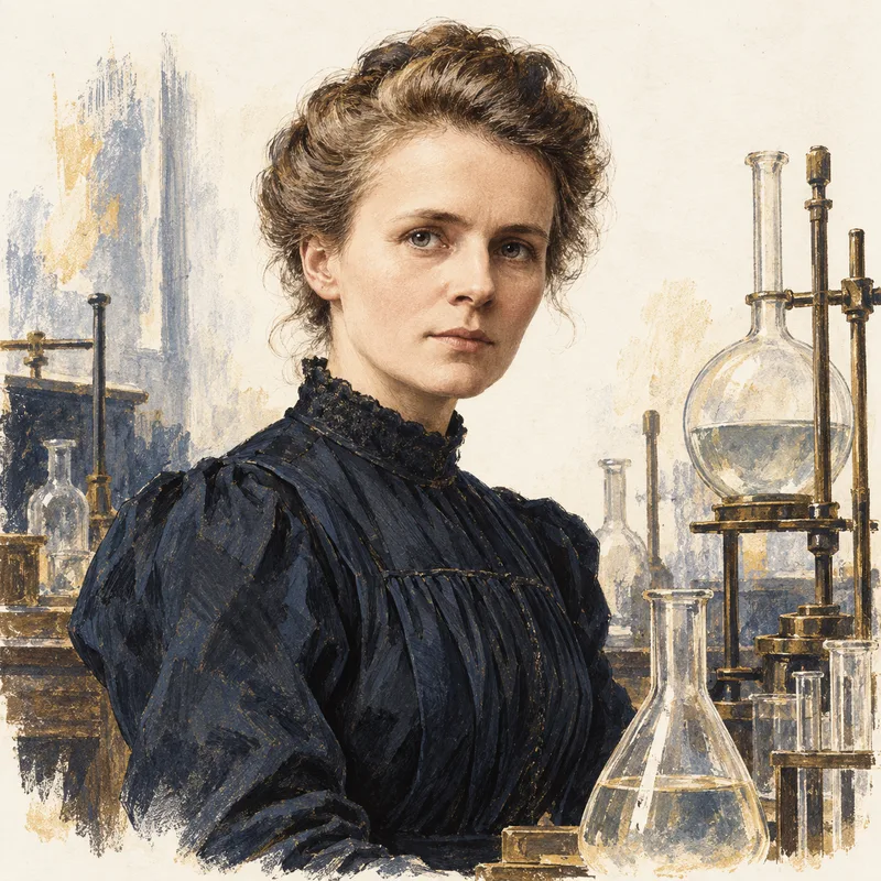 Portrait illustration of Marie Curie
