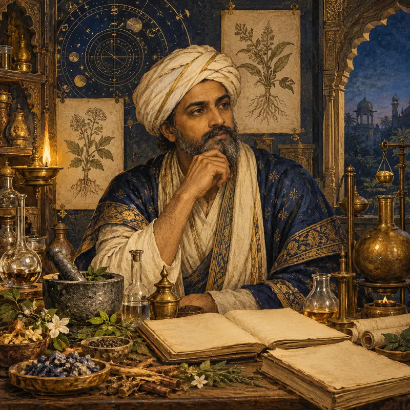 Portrait illustration of Nagarjuna (Indian alchemist)