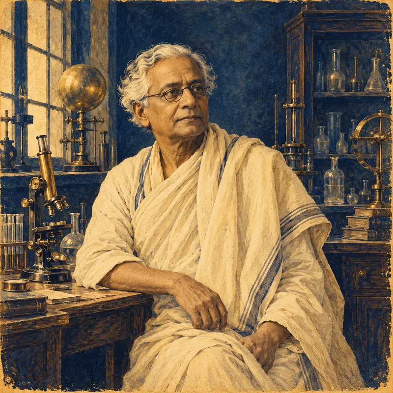 Portrait illustration of Prafulla Chandra Ray