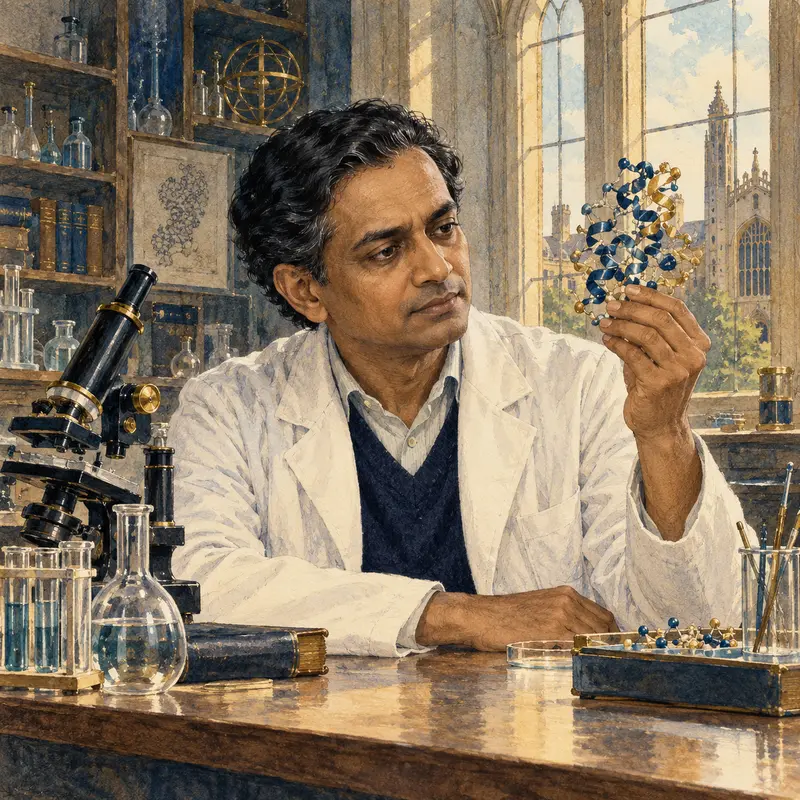 Portrait illustration of Venkatraman Ramakrishnan