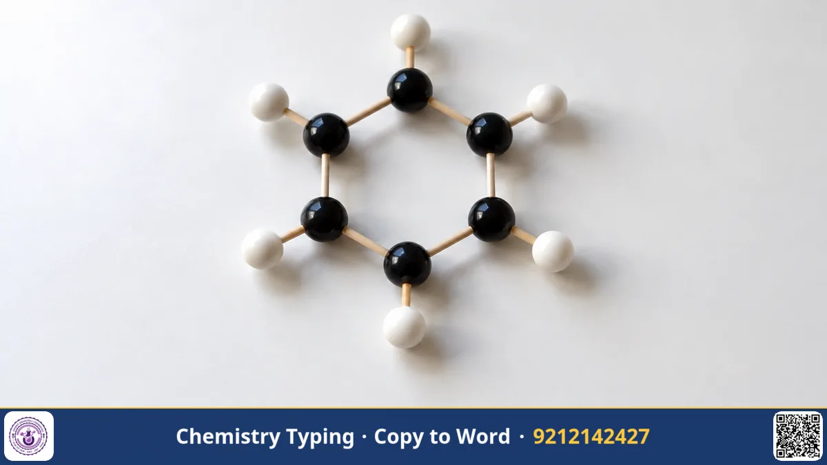A hexagonal ring molecule model built from coloured beads and thin sticks on a white table, top-down view, soft light.