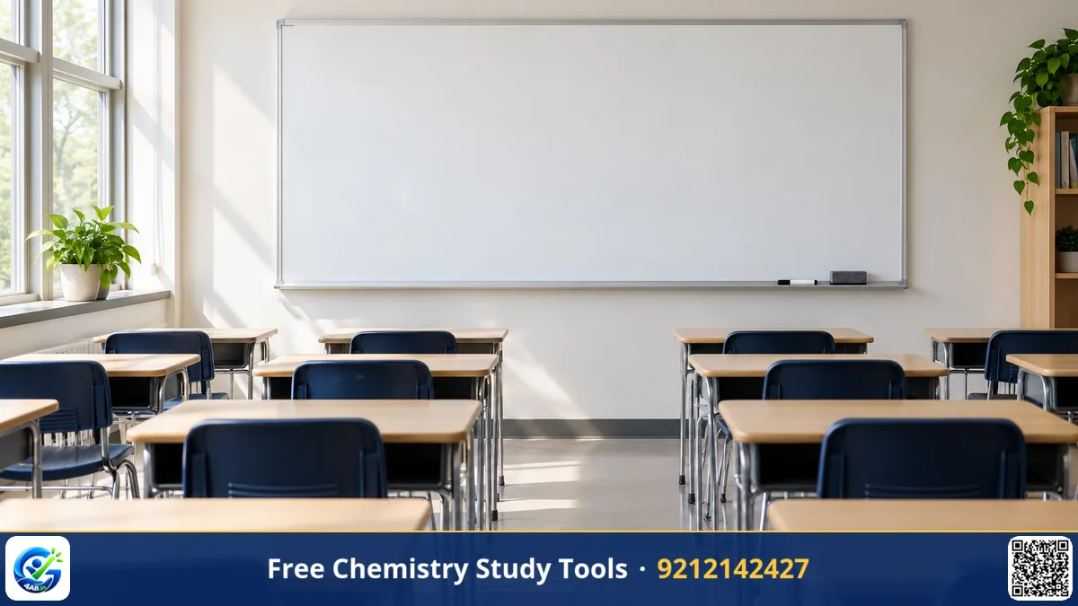 An empty classroom whiteboard with a marker and an eraser on the ledge, rows of empty desks, bright daylight.