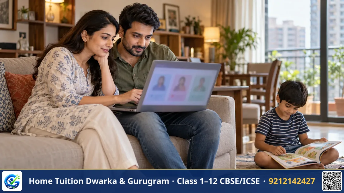 Parent and high school student sitting at a study table discussing notes and an open textbook with a teacher