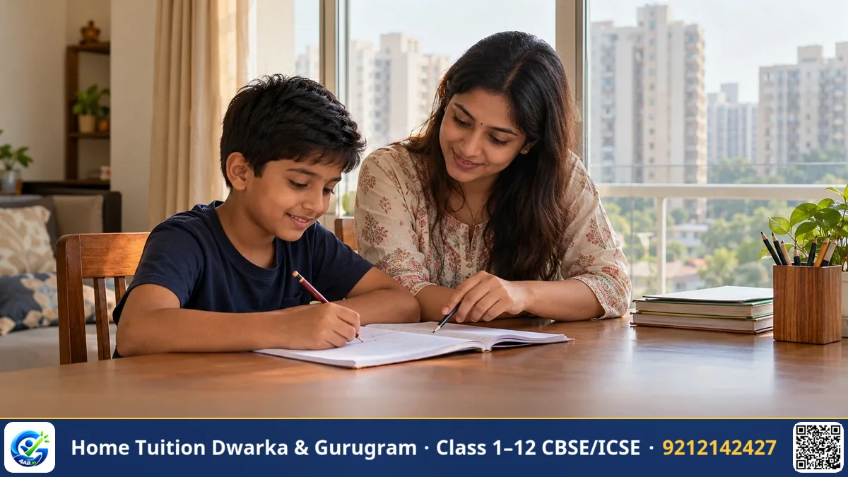 Teacher and student studying at a tidy study desk beside an apartment window