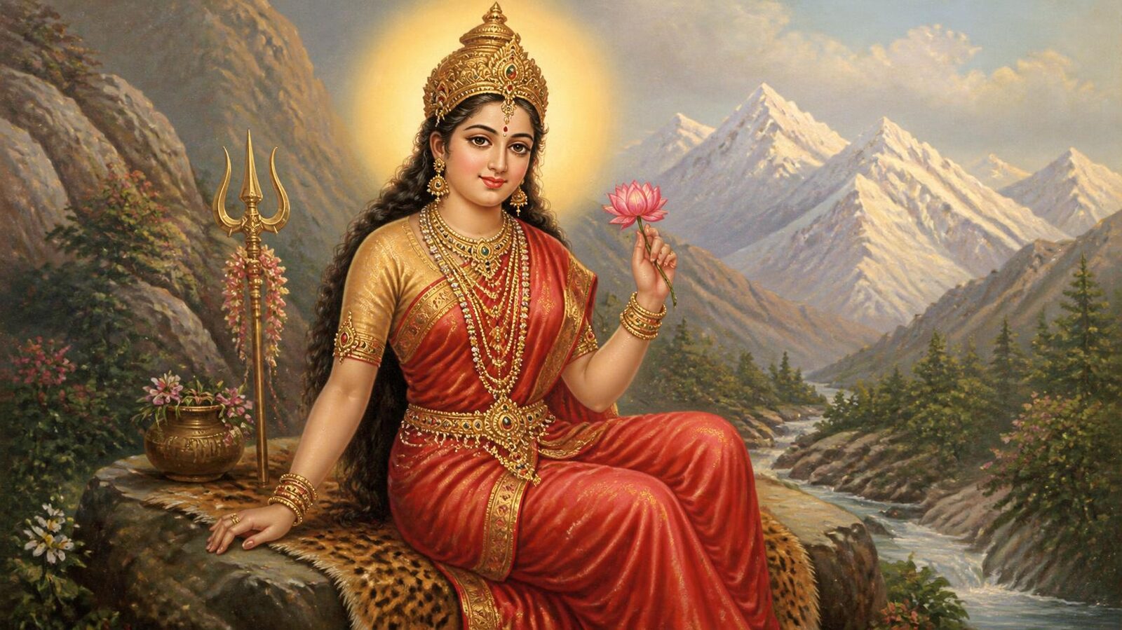 पार्वती — शिव एवं नंदी सहित हिमालय-चित्रण