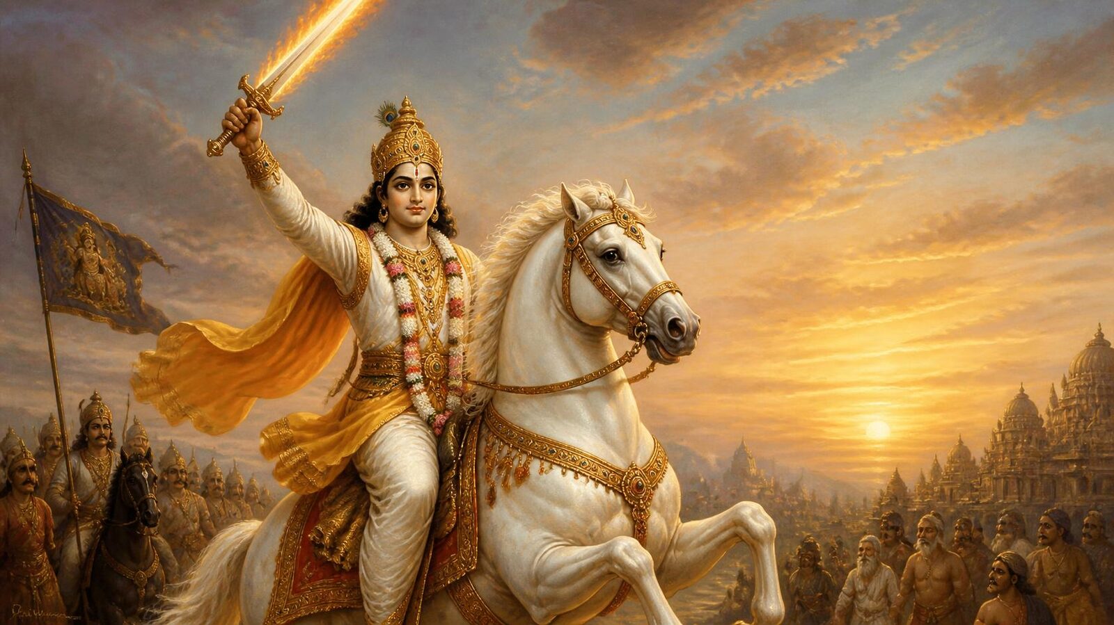 कल्कि — श्वेताश्व-आरूढ़ खड्गधारी; गुंटूर मंदिर-शिल्प (Commons छायाचित्र)