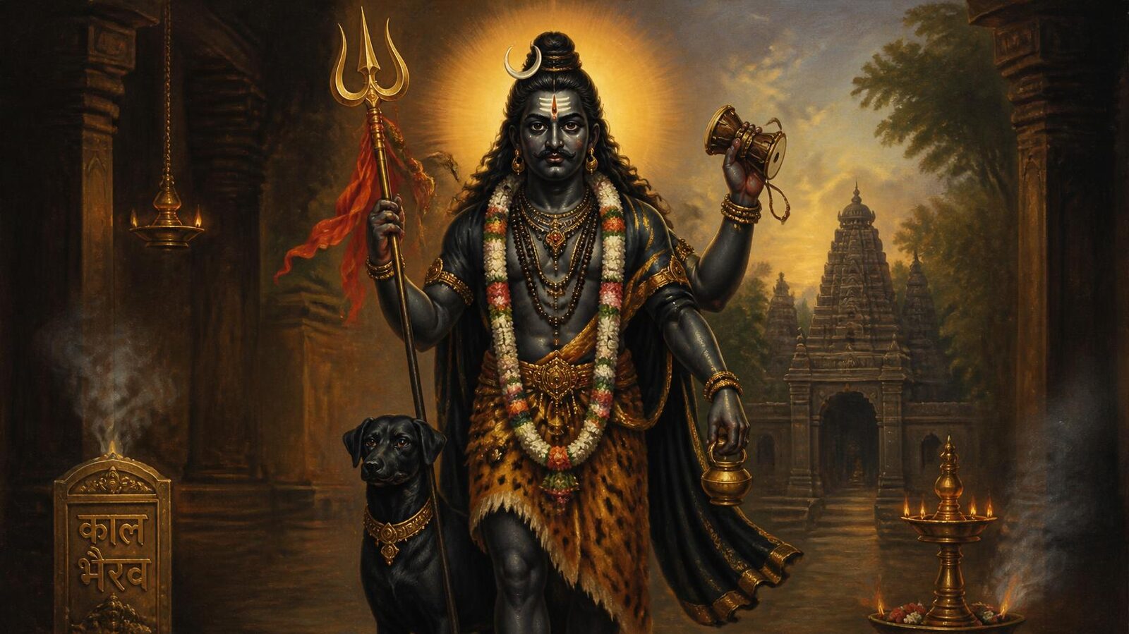 काल भैरव — चित्र: त्रिशूल-कपाल एवं श्वान