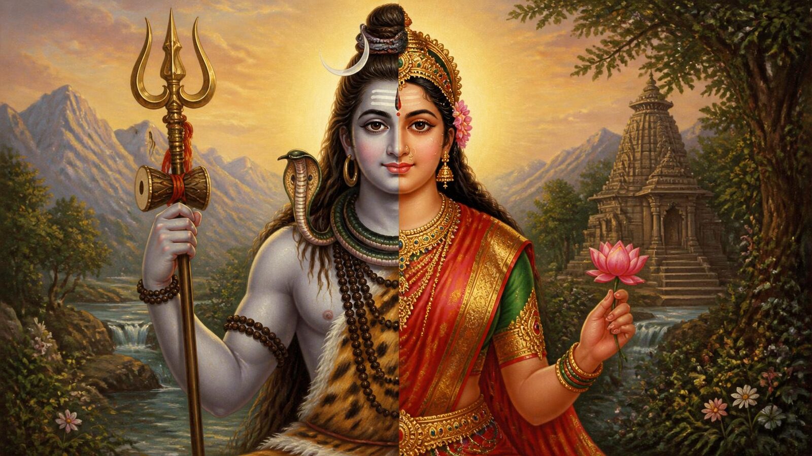 अर्धनारीश्वर — चित्र: अर्ध शिव-तेज, अर्ध शक्ति-श्री