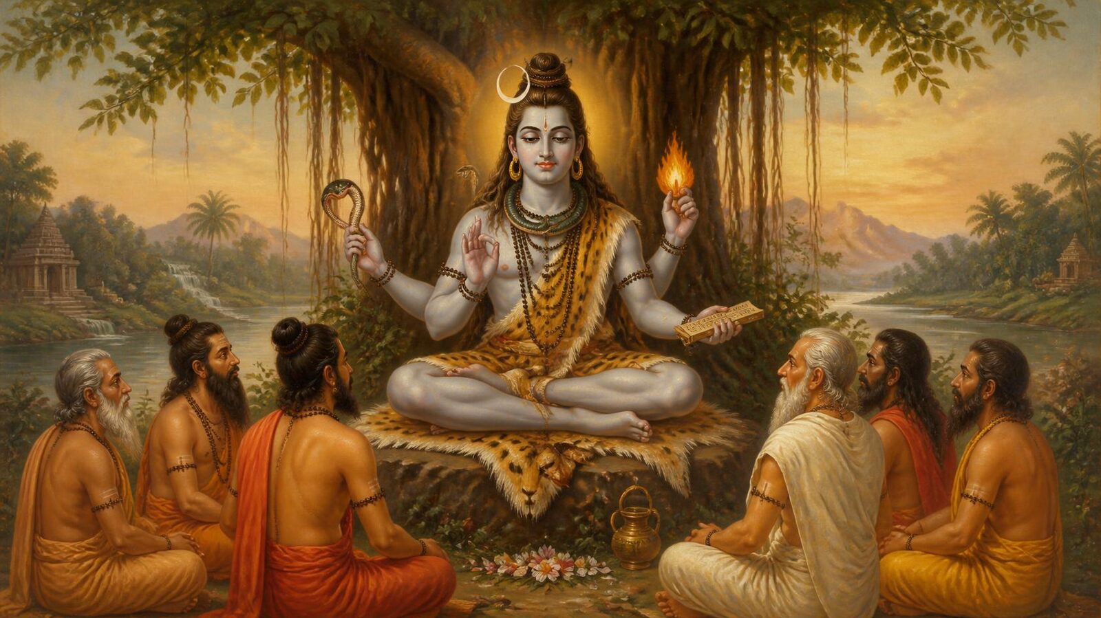 दक्षिणामूर्ति — चित्र: वट-वृक्ष एवं मौन-गुरु