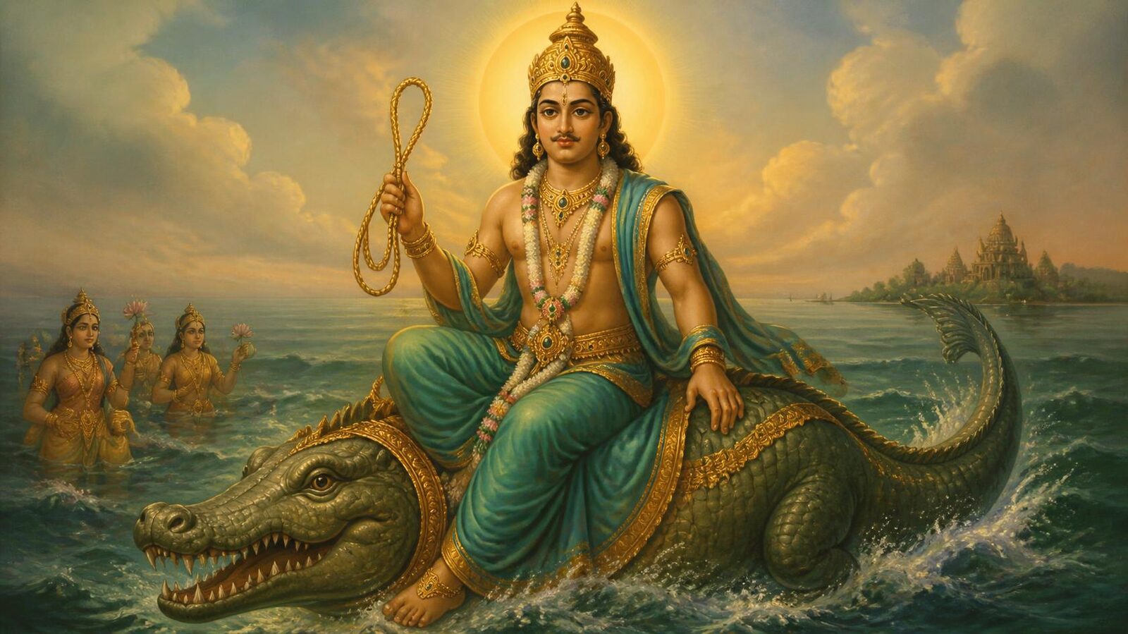 वरुण — चित्र: जल-तरंग एवं पाश
