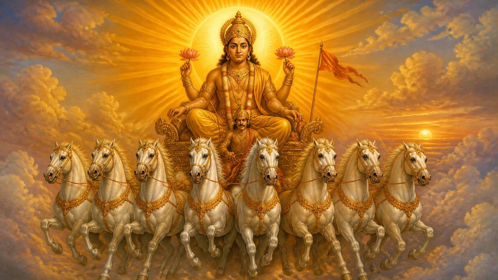 सूर्यदेव — चित्र: सप्ताश्व-रथ पर उदीयमान आदित्य