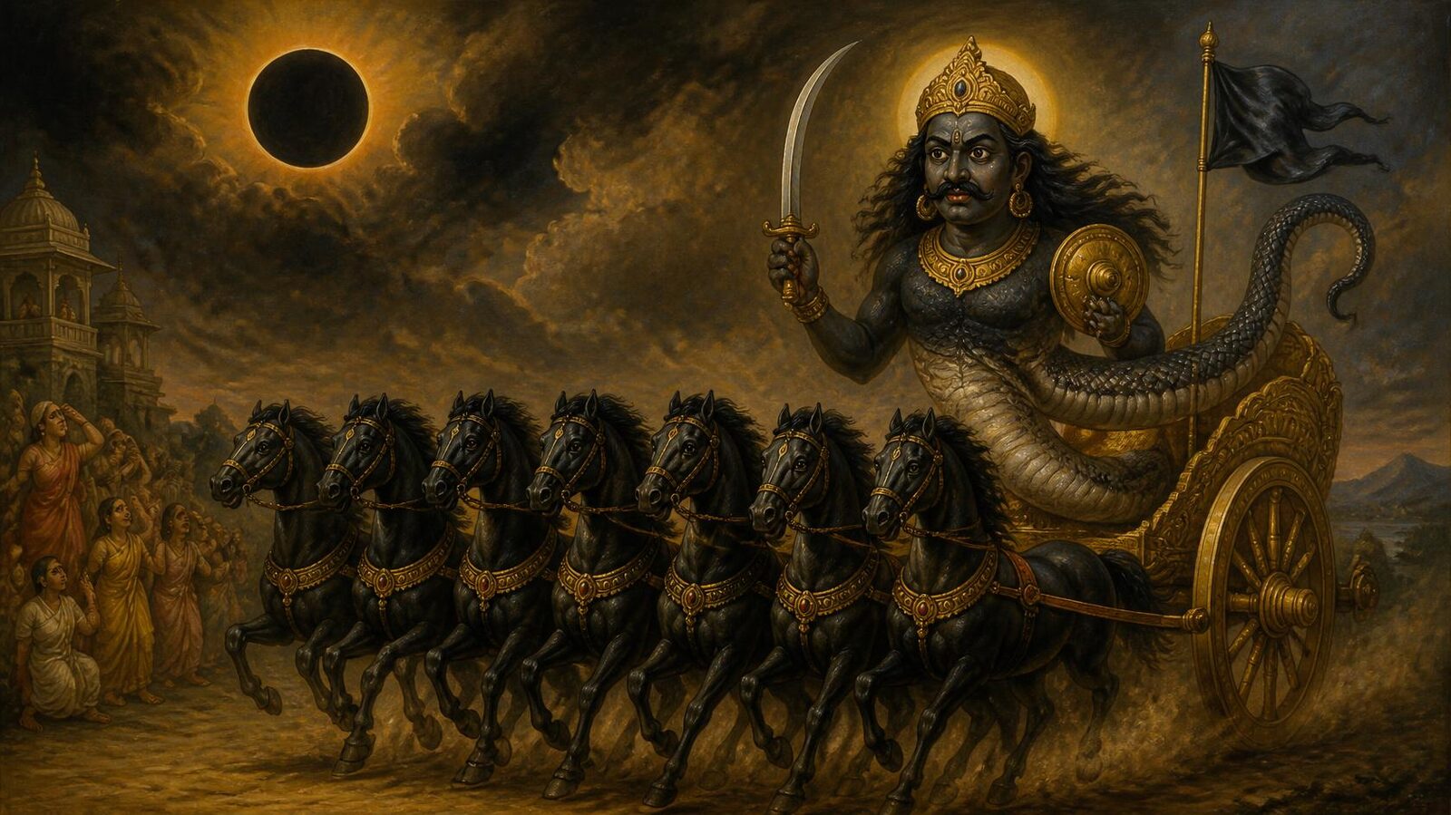 राहु — चित्र: ग्रहण-छाया एवं अर्ध-काय रूप