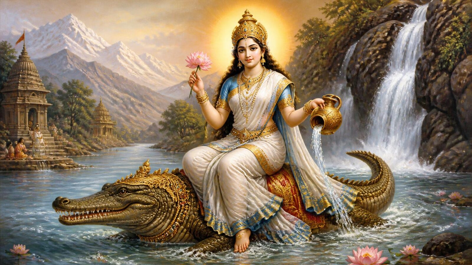 गंगा — चित्र: हिम-धारा एवं मकर-वाहिनी देवी