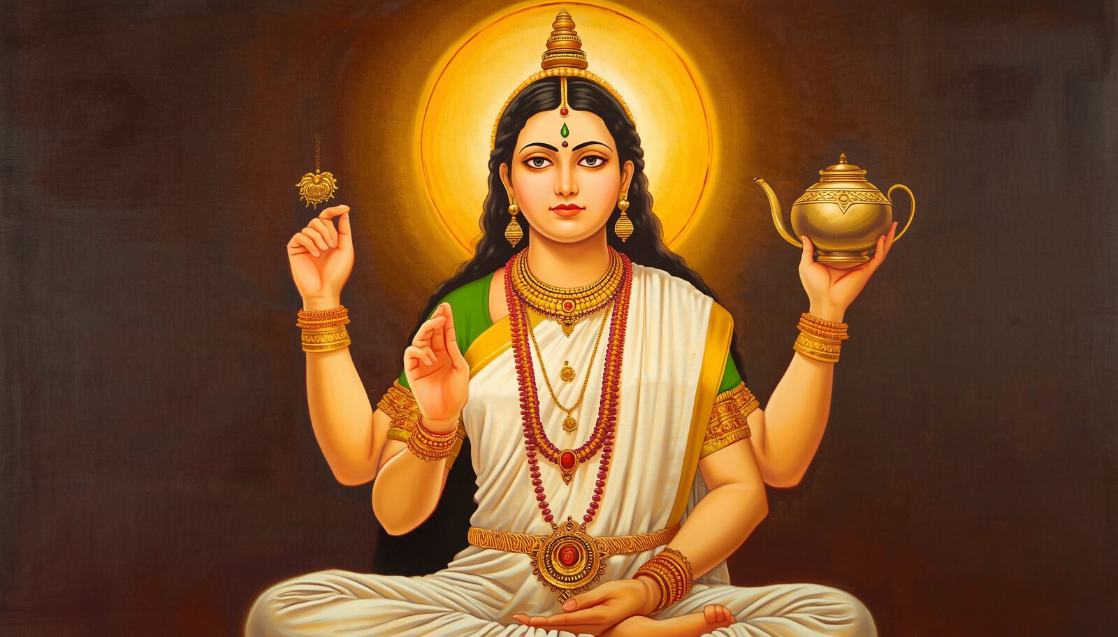 ब्रह्मचारिणी — चित्र: जपमाला-कमंडलु धारिणी तपस्विनी