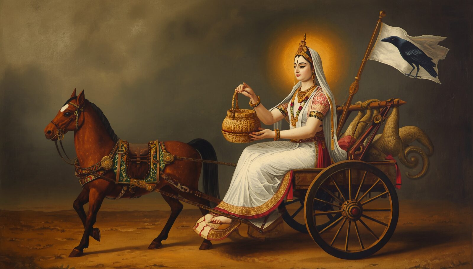 धूमावती — चित्र: धूम्र-मंडल एवं काक