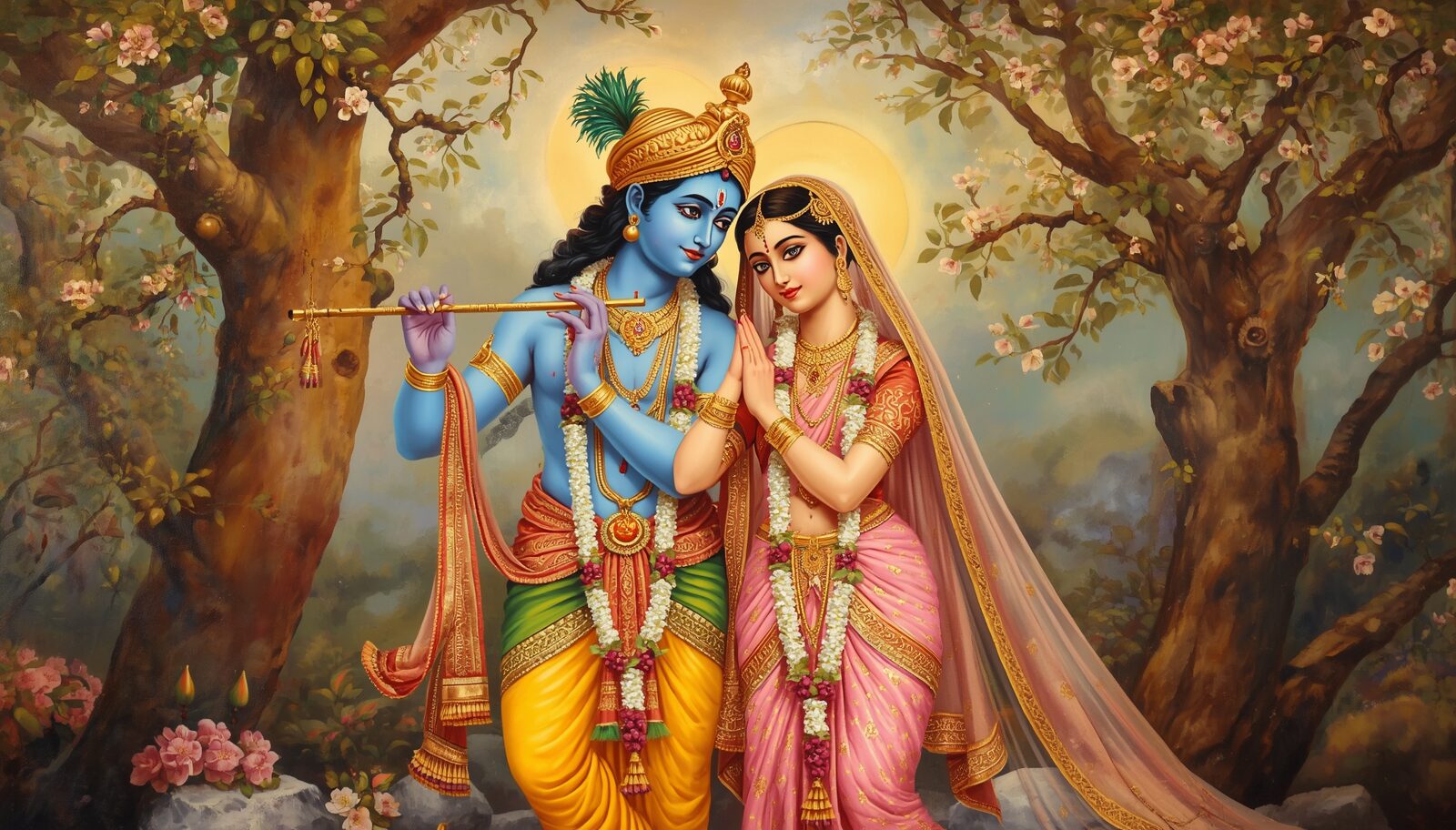 राधा-कृष्ण युगल — चित्र: बाँसुरी एवं युगल-चरण