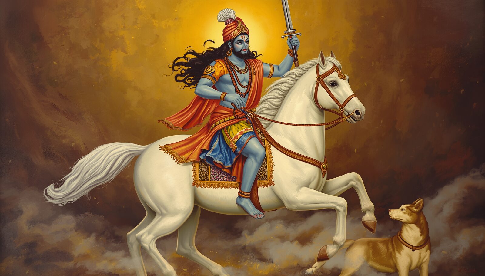 खंडोबा — चित्र: अश्व-खड्ग एवं भंडारा-मेघ