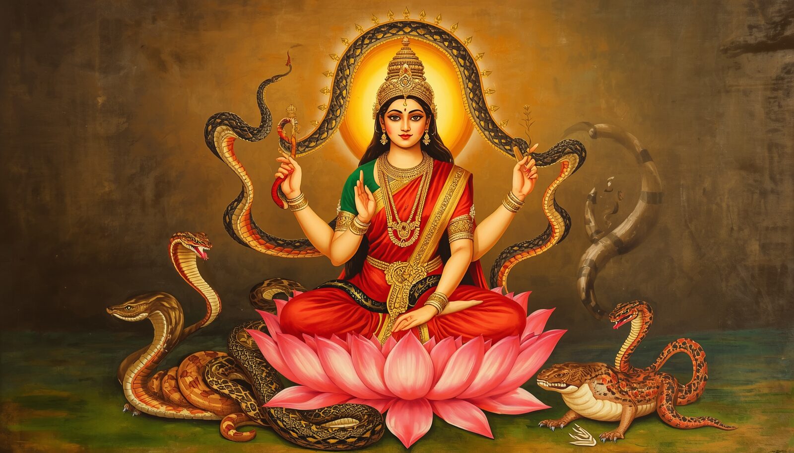 मनसा — चित्र: सर्प-छत्र कमल